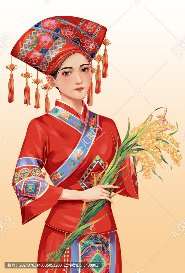 壯族女孩插畫