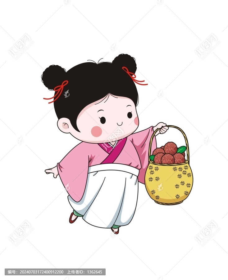 卡通可愛(ài)小女孩采楊梅形象矢量圖