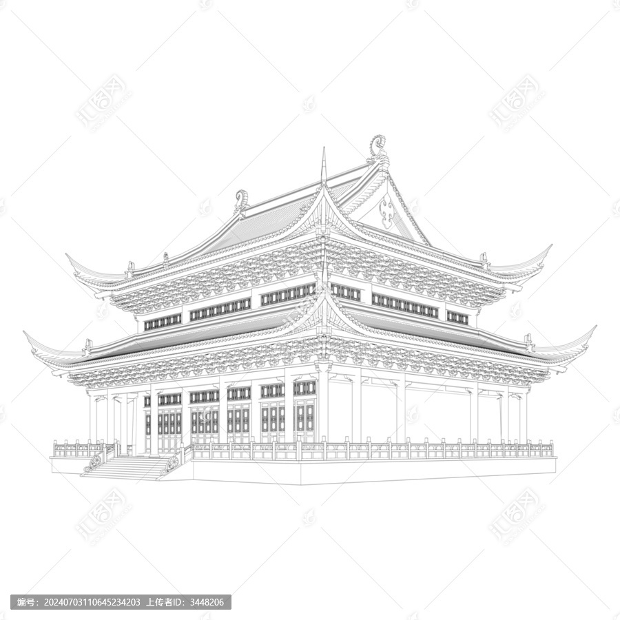 中式古建筑線稿圖畫