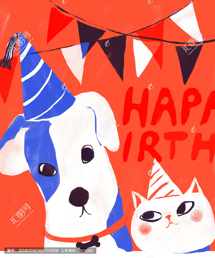 貓咪狗狗生日插畫