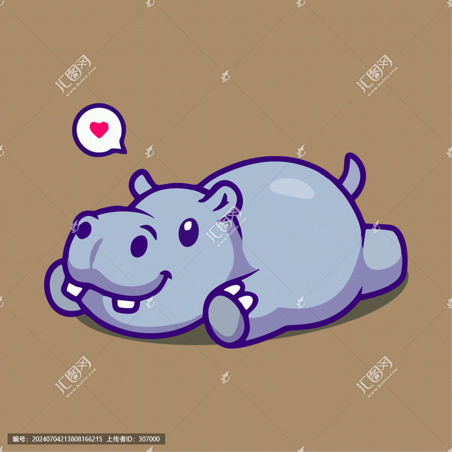 可愛(ài)戀愛(ài)的河馬Q版卡通插畫(huà)