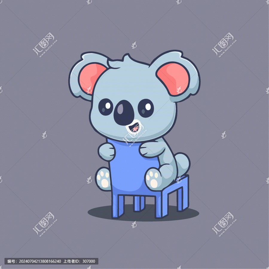 可愛椅子上考拉Q版卡通插畫