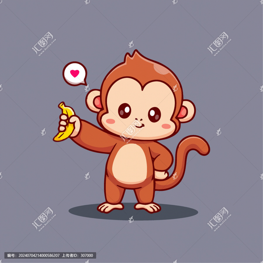 可愛小猴子愛香蕉Q版卡通插畫