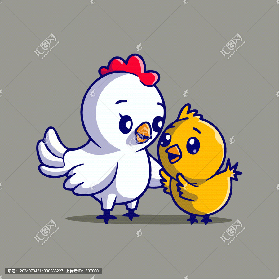可愛雞媽媽和小黃雞Q版卡通插畫