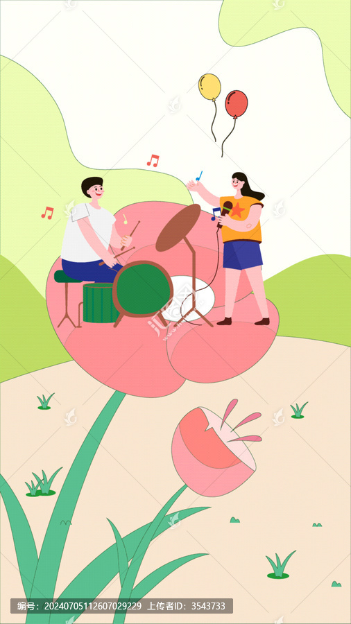 站在花上的演唱會唱歌插畫