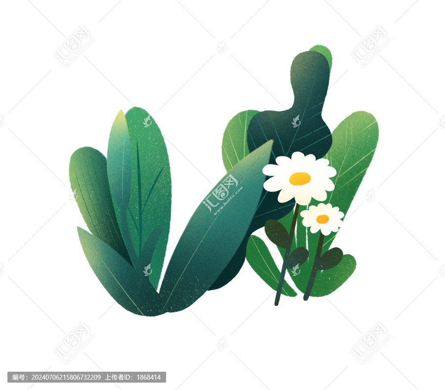 可愛綠色花草插畫