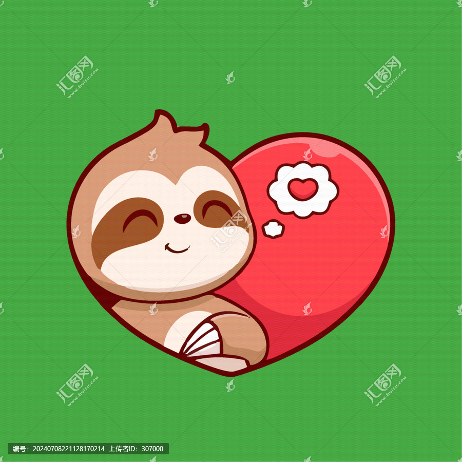 可愛愛心樹懶Q版卡通插畫