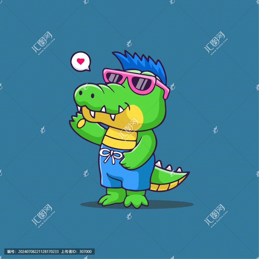 可愛墨鏡鱷魚Q版卡通插畫