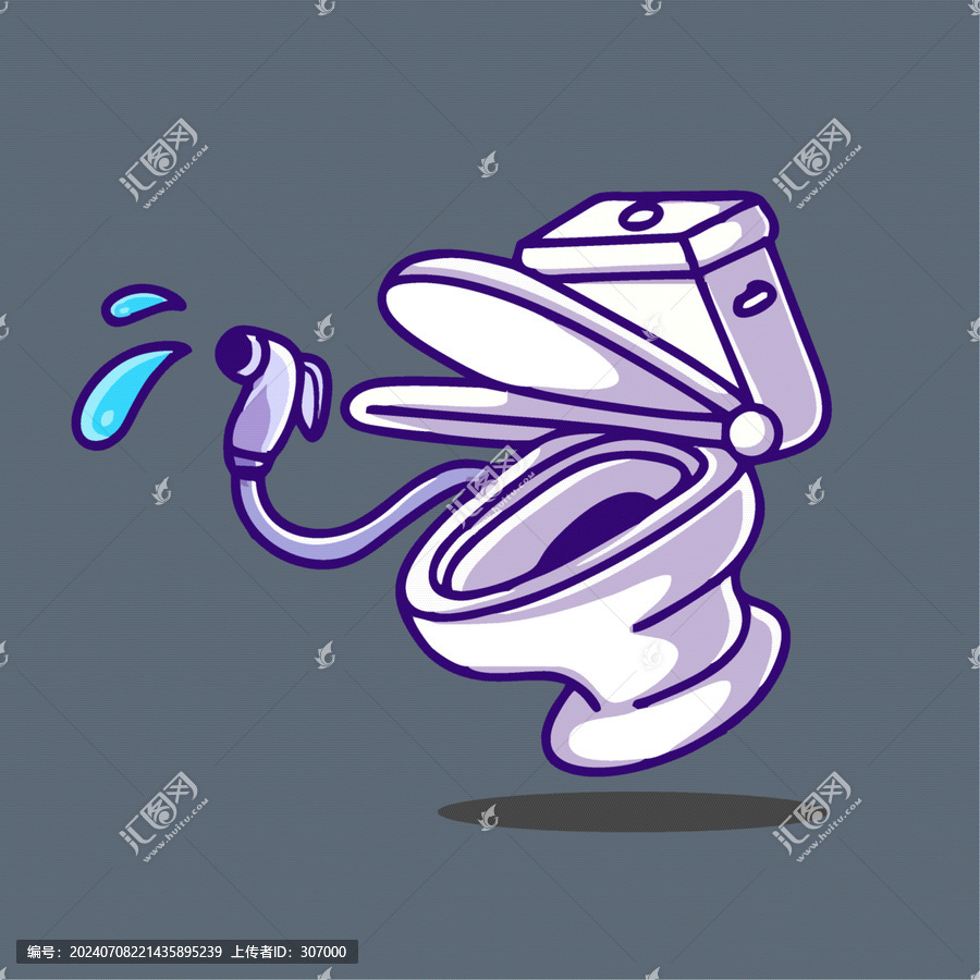 可愛馬桶噴水Q版卡通插畫