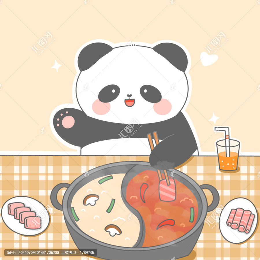 吃火鍋的熊貓插畫