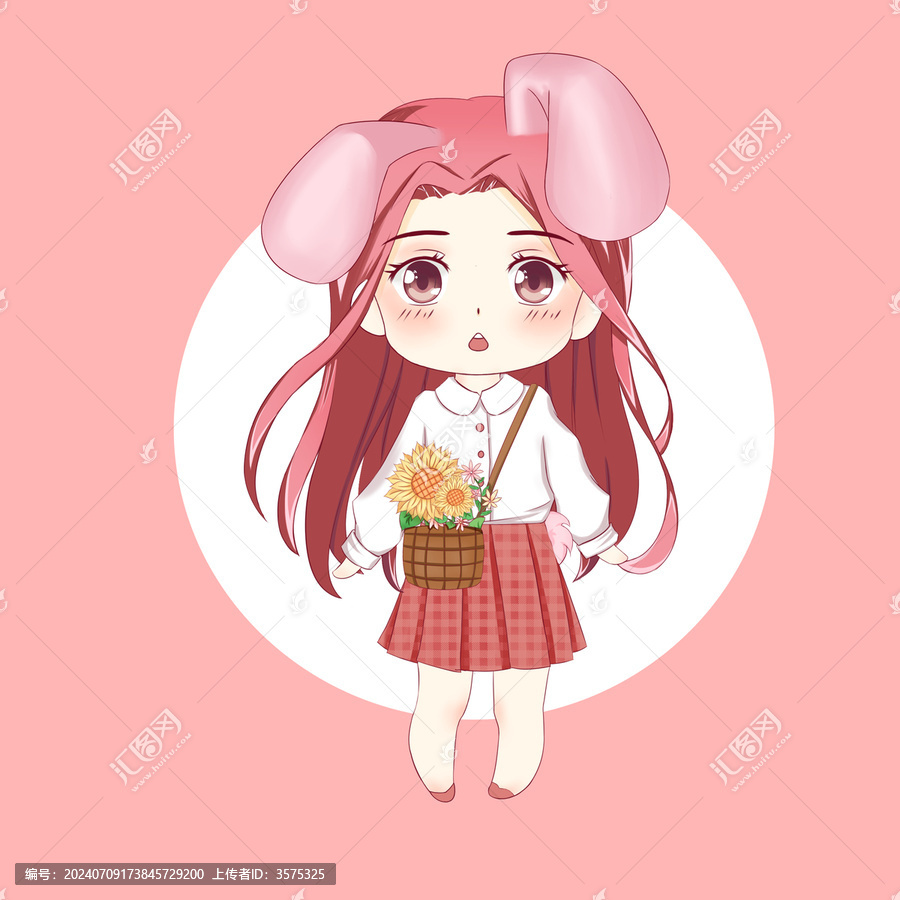 Q版卡通兔耳朵女孩插畫
