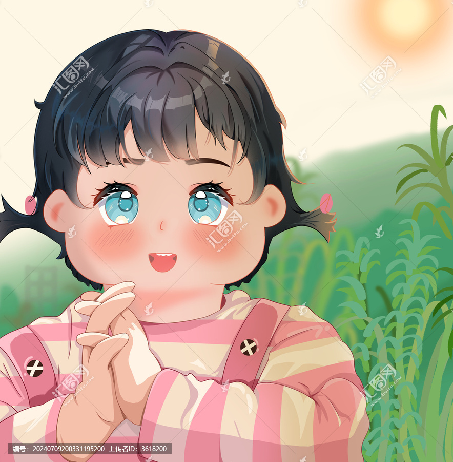 可愛女孩半身手繪插畫