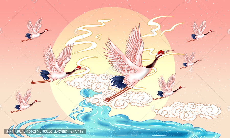 手繪丹頂鶴插畫