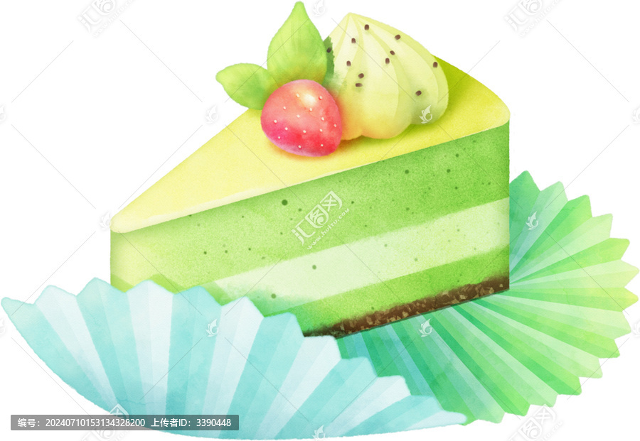水彩風(fēng)格抹茶蛋糕裝飾插畫元素