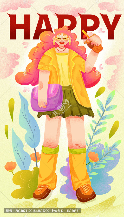 原創(chuàng)扁平人物女孩插畫