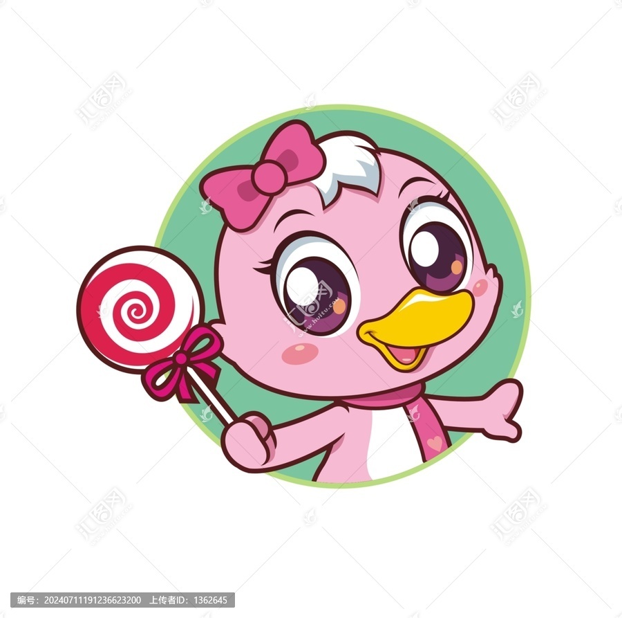 卡通可愛小鴨妹妹吃棒棒糖頭像