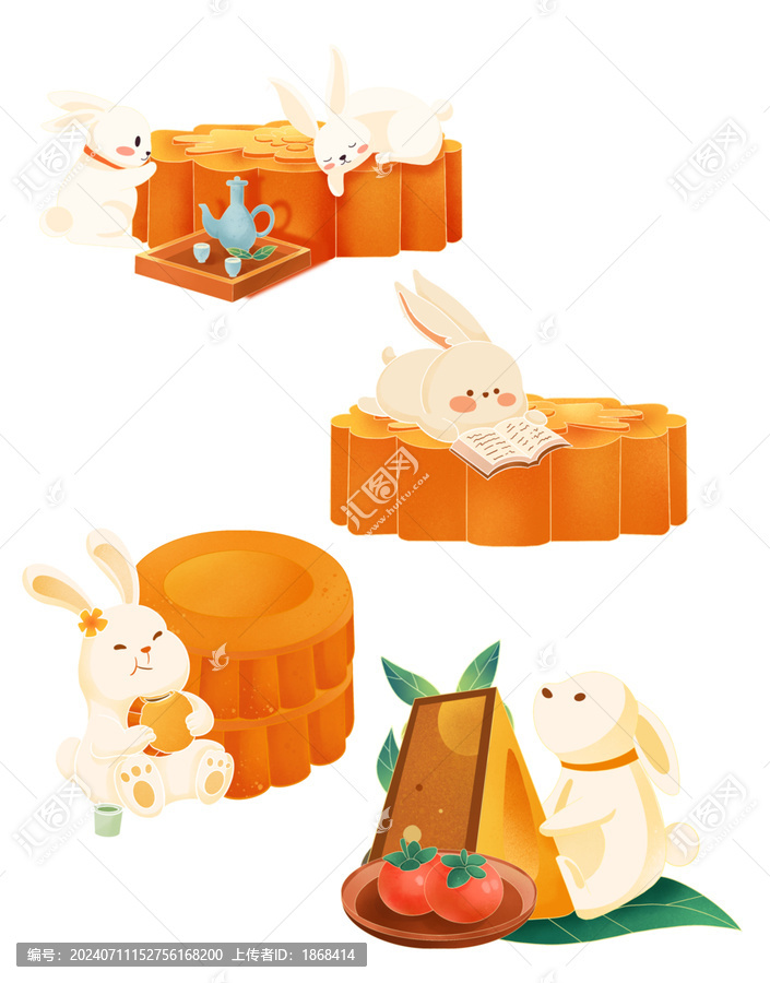 國潮中式中秋節(jié)兔子插畫