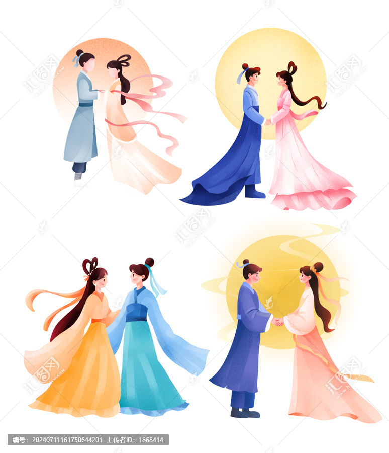 國潮中式七夕節(jié)日插畫