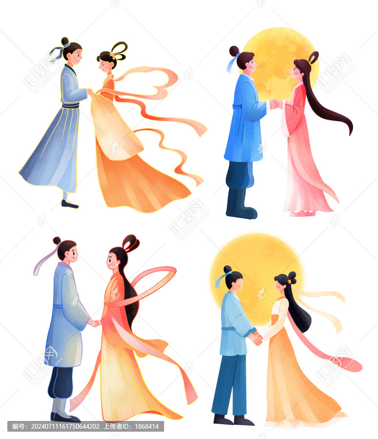 國潮中式七夕節(jié)日插畫