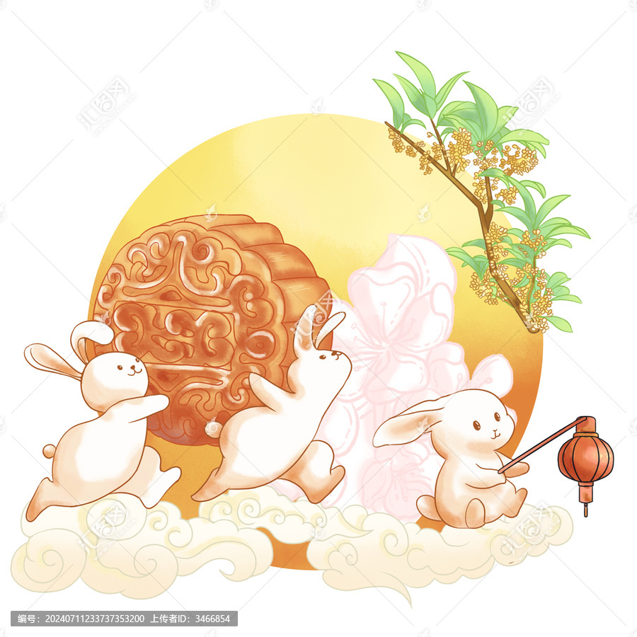 兔子月亮桂花中秋節(jié)插畫(huà)