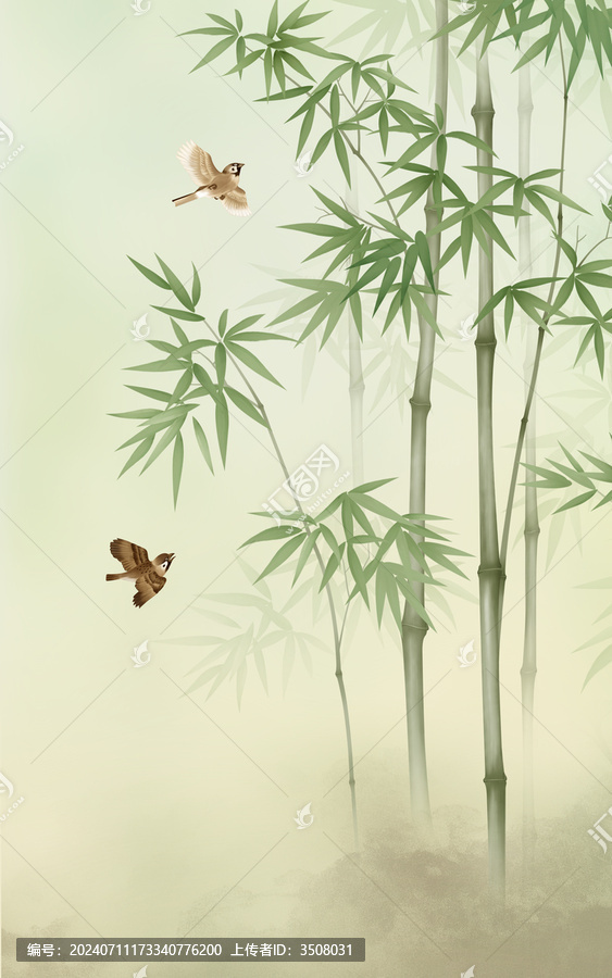 新中式花鳥竹林背景墻