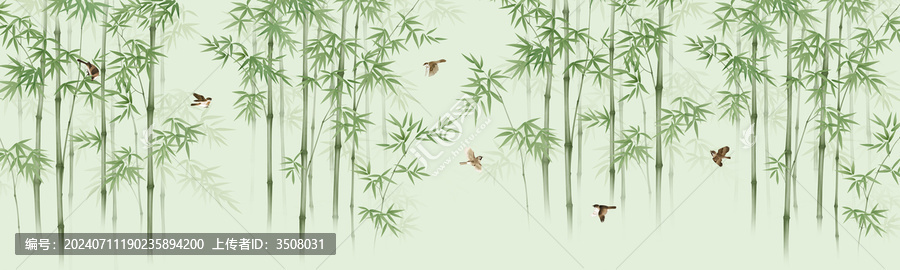 新中式花鳥竹林背景墻