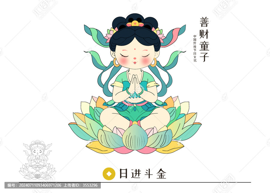 國(guó)潮觀音蓮花Q版善財(cái)童子