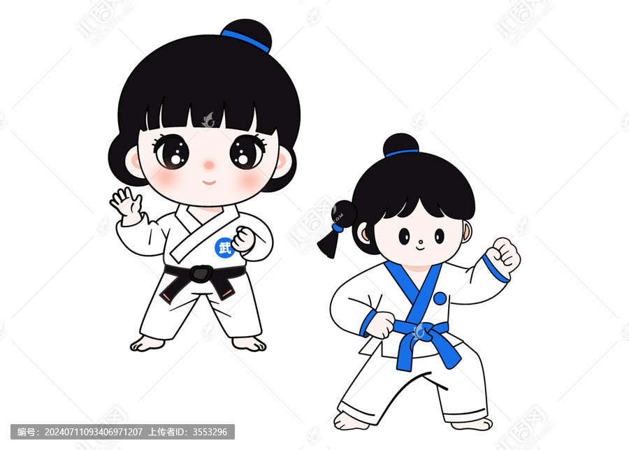 跆拳道運動可愛小女孩插畫