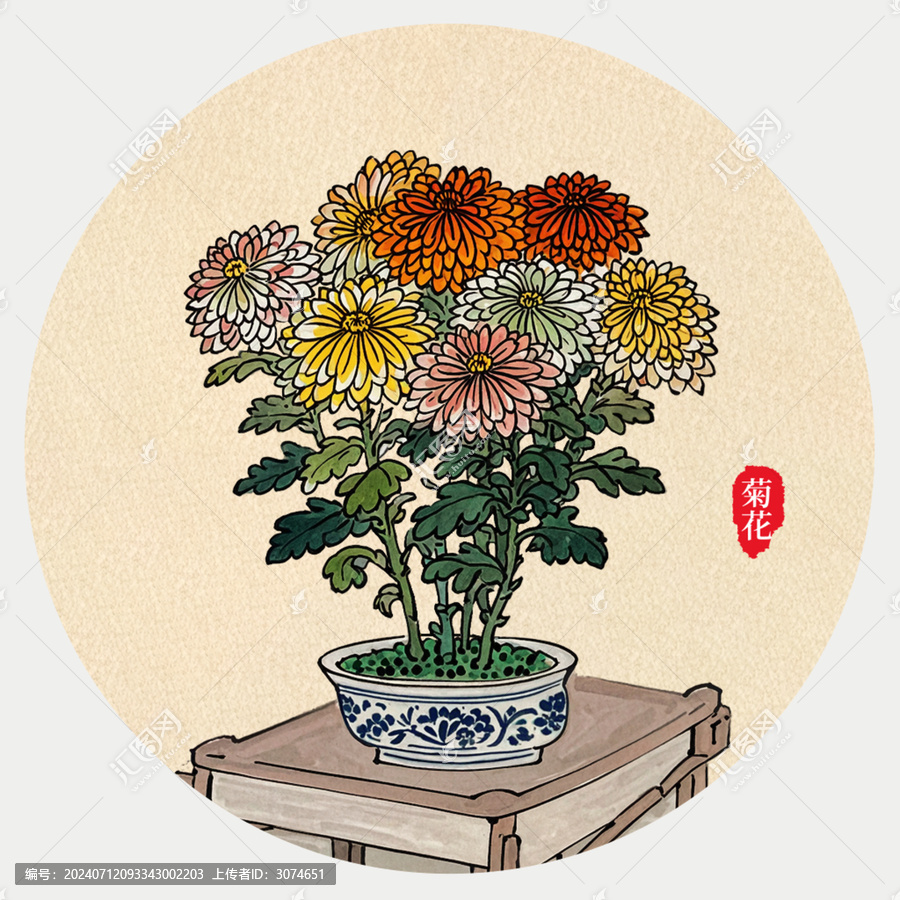 菊花手繪中國風(fēng)插畫素材