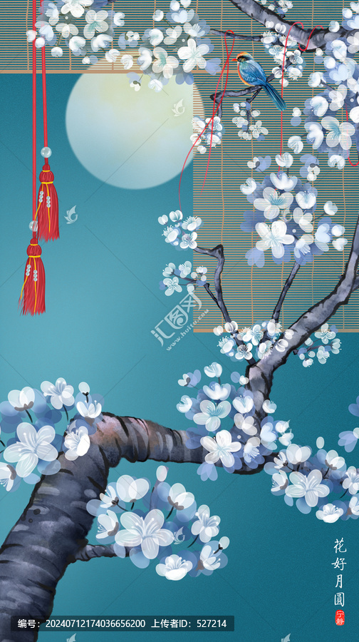 古風(fēng)梨花花鳥畫