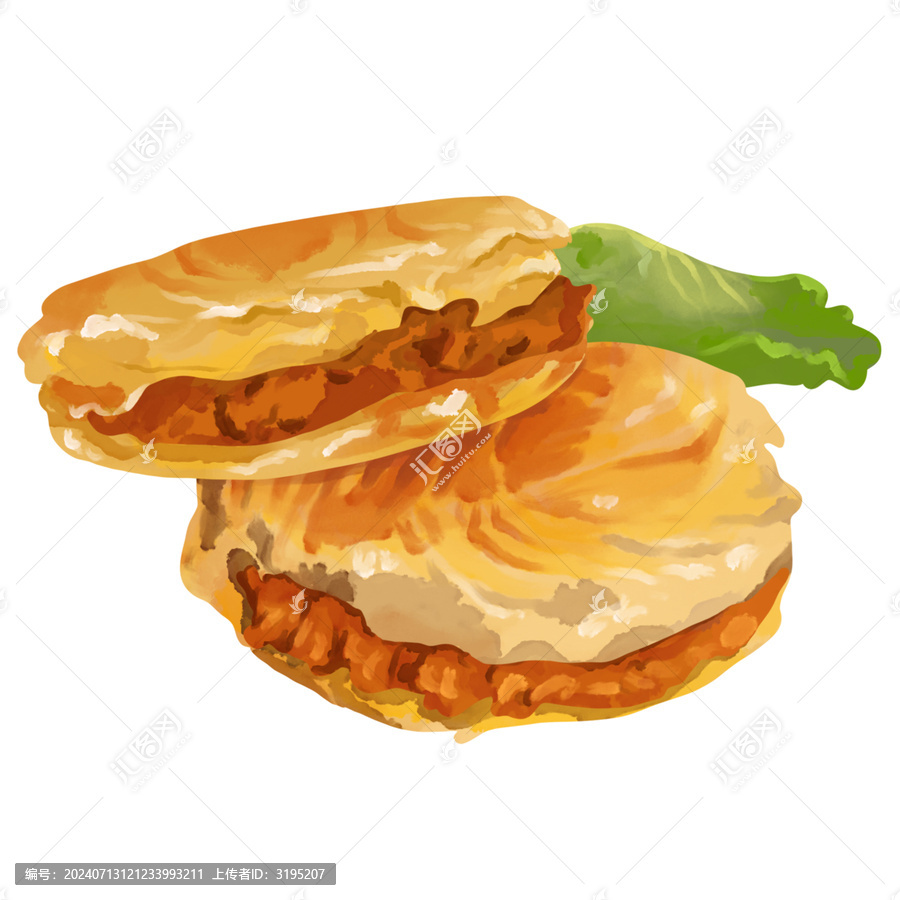 西安美食水彩手繪肉夾饃