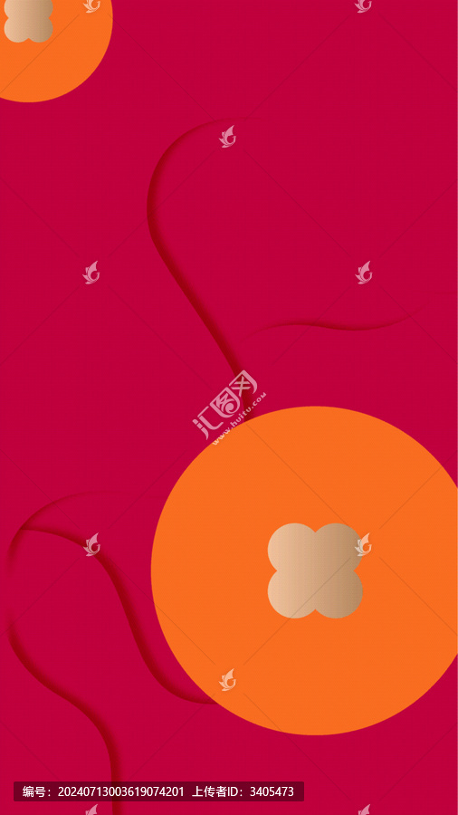 喜慶紅金色剪紙曲線年桔背景海報