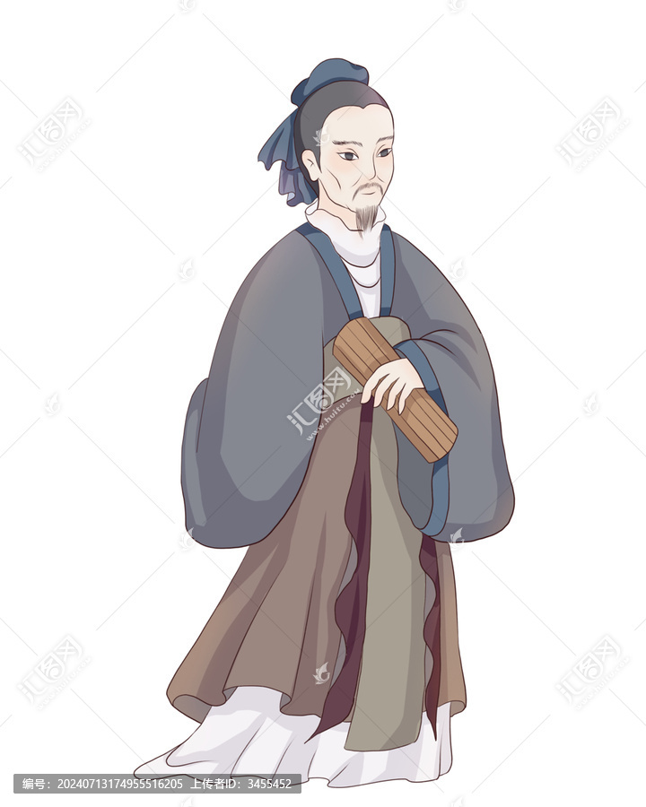 拿著書卷的孟子古人插畫