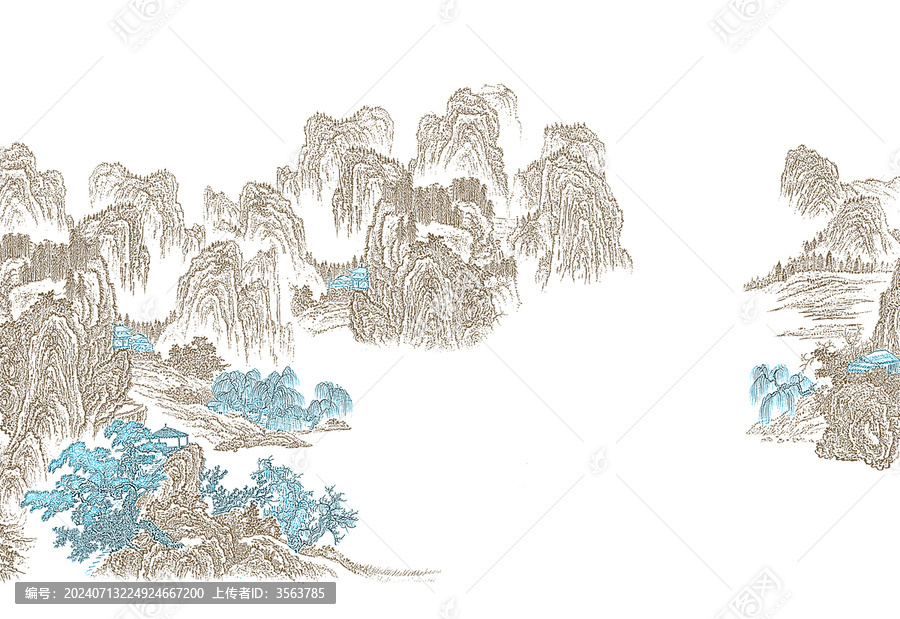 工筆線描山水壁畫(huà)手繪山水壁畫(huà)