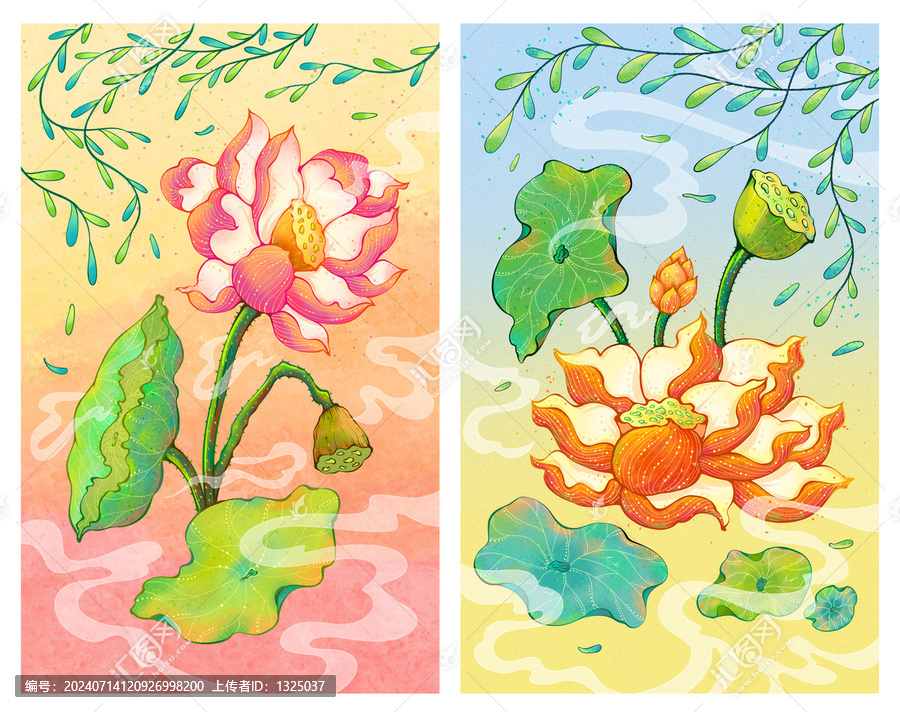 原創(chuàng)系列蓮花插畫高清分層源文件