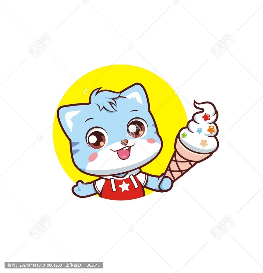 卡通可愛藍(lán)色小貓咪吃冰淇淋頭像