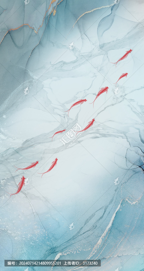 大理石九魚圖