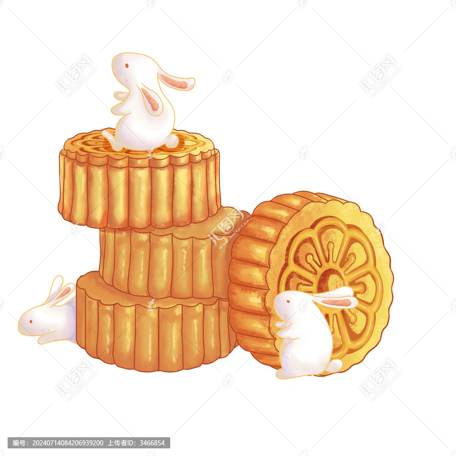 兔子月餅堆中秋節(jié)插畫