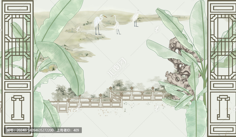 國風插畫背景墻