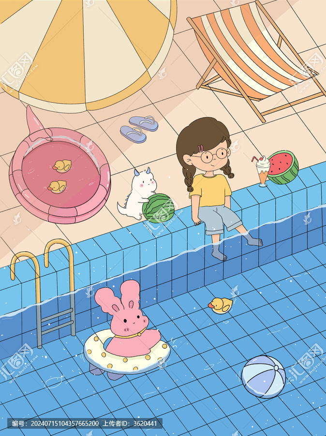 夏日泳池邊的女孩