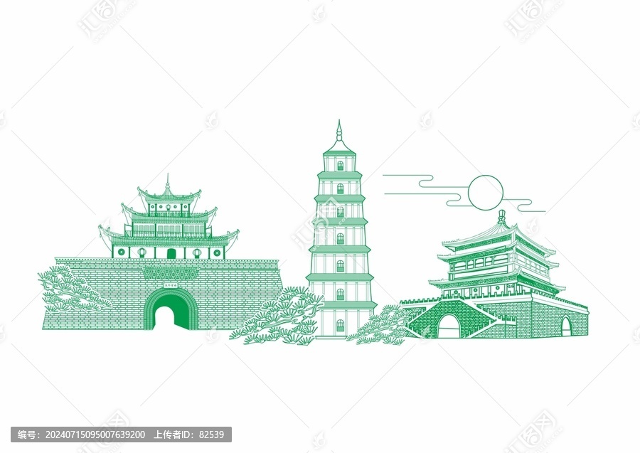 古塔矢量雕刻