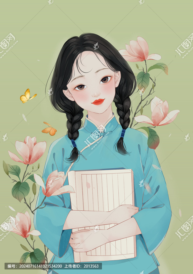 玉蘭花女孩插畫