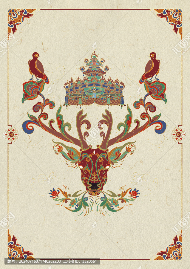 敦煌風(fēng)格鹿國潮插畫文創(chuàng)