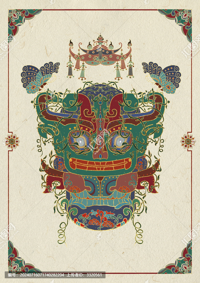敦煌風(fēng)格面具三星堆文創(chuàng)國潮插畫
