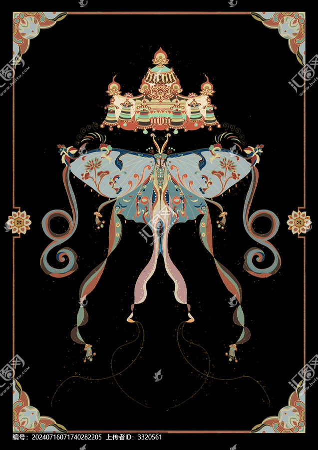 敦煌風格蝴蝶國潮插畫文創(chuàng)