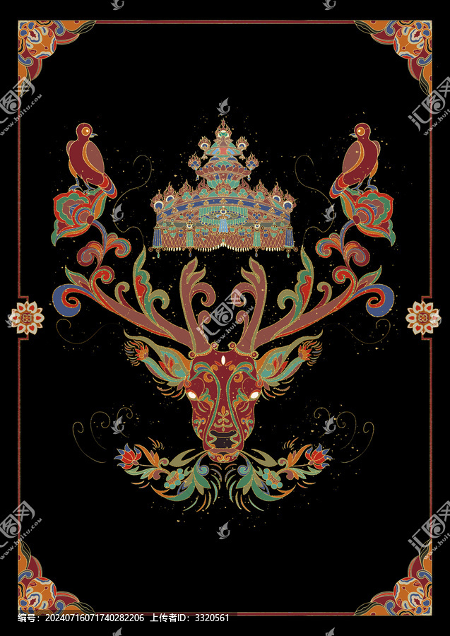 敦煌風(fēng)格鹿國潮插畫文創(chuàng)