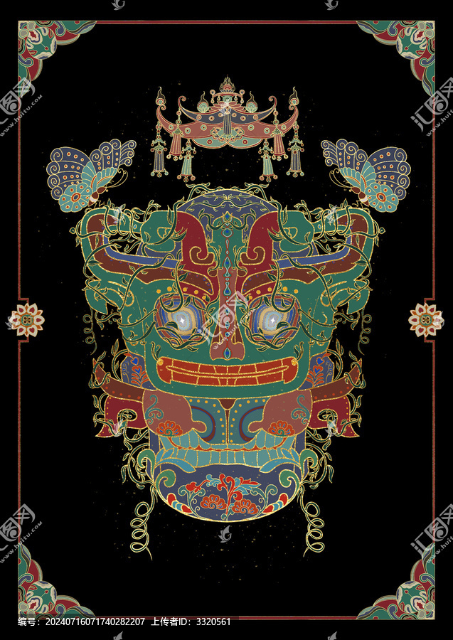 敦煌風(fēng)格面具三星堆文創(chuàng)國潮插畫