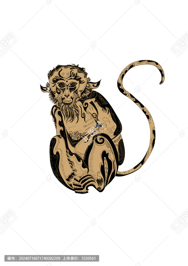 生肖猴黑白插畫(huà)