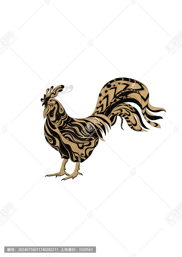 生肖雞黑白插畫
