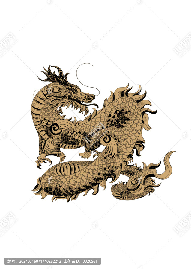 生肖龍黑白插畫